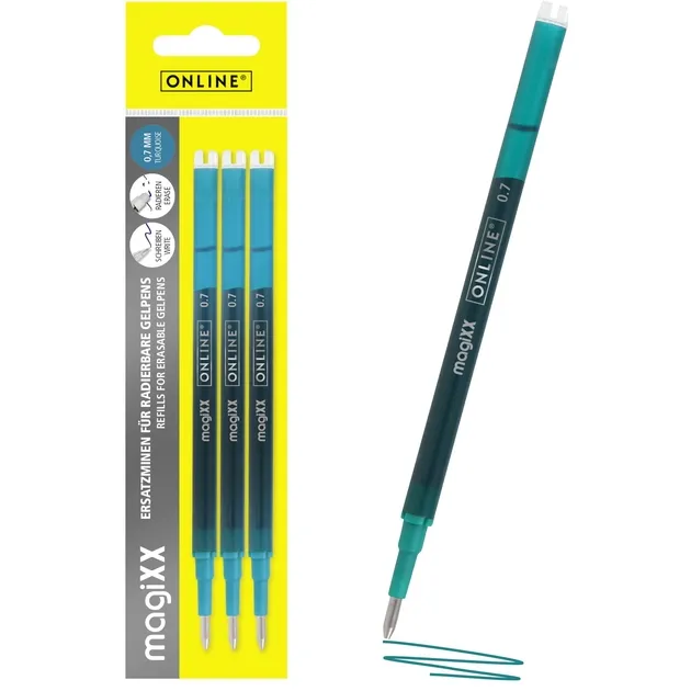 Gelschrijvervulling Online Magixx medium turquoise blister à 3 stuks
