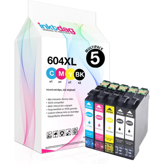 inktdag inktcartridges voor Epson 604XL, Epson 604 inkt, Epson 604 cartridge multipack van 5 kleuren voor Epson Expression Home XP-2200 XP-2205 XP-3200 XP-3205 XP-4200 XP-4205 Workforce WF-2910 WF-2930 WF-2935 WF-2950 Zwart x 2