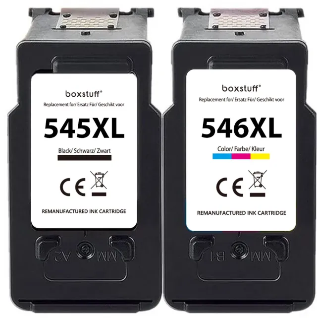Boxstuff Inkt geschikt voor Canon PG-545 XL + CL-546 XL - Inkt Cartridge 2-pack voor Canon Pixma TS205 / TS305 / TS3350 / TS3150 / TS3151 / TS3355 / TR4550 / TR4551 / MG2550 / MG2555 / MG2950 / MG2450 / MX495 / MX490 Printer - Pack Kleur en Zwart Zwart en kleur
