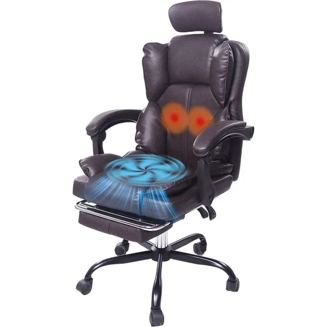 GOTAGEE Bureaustoel Ergonomische Gaming-Stoel – Met Ventilator, Luchtkoeler & Koeling, Geventileerde Zitting, Ligfunctie, Massage, Verstelbare Directiestoel, Bruin