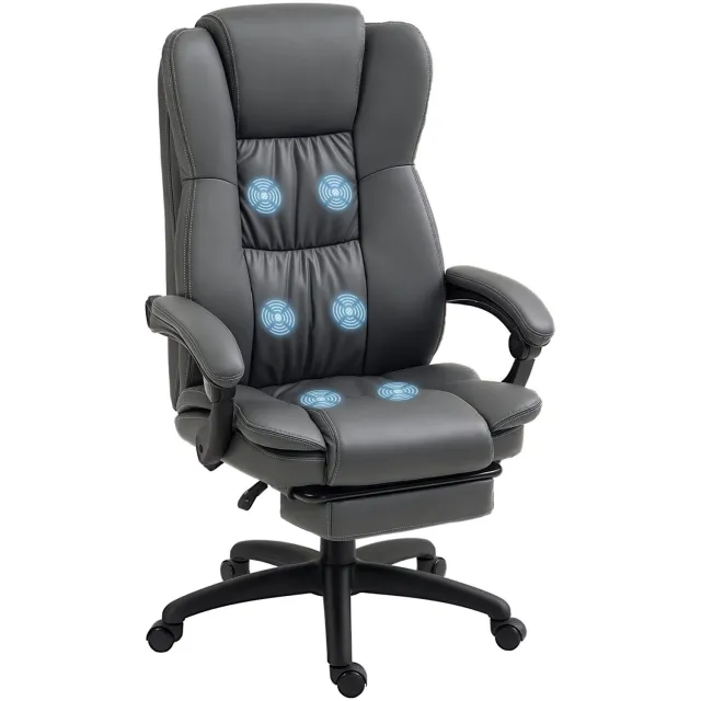 Lunpog Ergonomische bureaustoel - met voetensteun, hoofdsteun en massagefunctie- in hoogte verstelbare - lichtgrijs - 68,5x68,5x113-121cm Donkergrijs