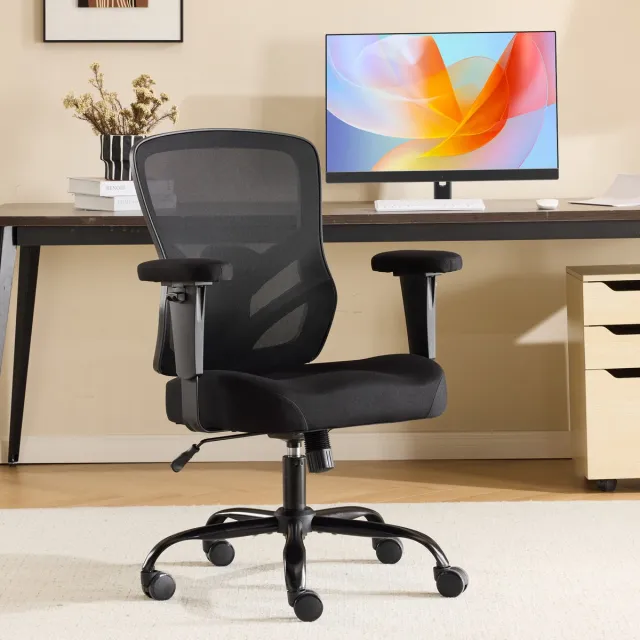 VVBV Bureaustoel 67x67x98.47 cm – Ergonomische Kantoorstoel met Verstelbaar en Armleuningen – Minimalistisch – Modern Design – Zwart