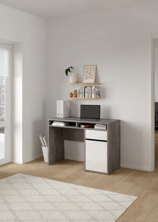 Giga Living Kantoorbureau Function Plus Oxide Beton Wit Hoogglans - Giga Living Grijs