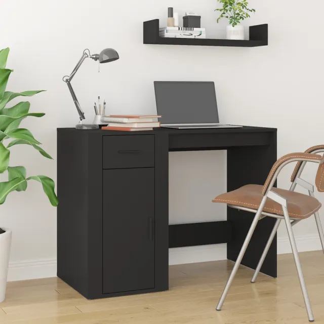 vidaXL Bureau 100x49x75 cm bewerkt hout zwart, foto 2