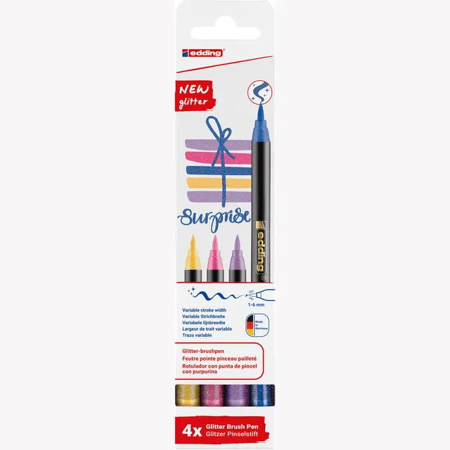 Edding Brushpen edding 1340 glitter assorti set à 4 stuks