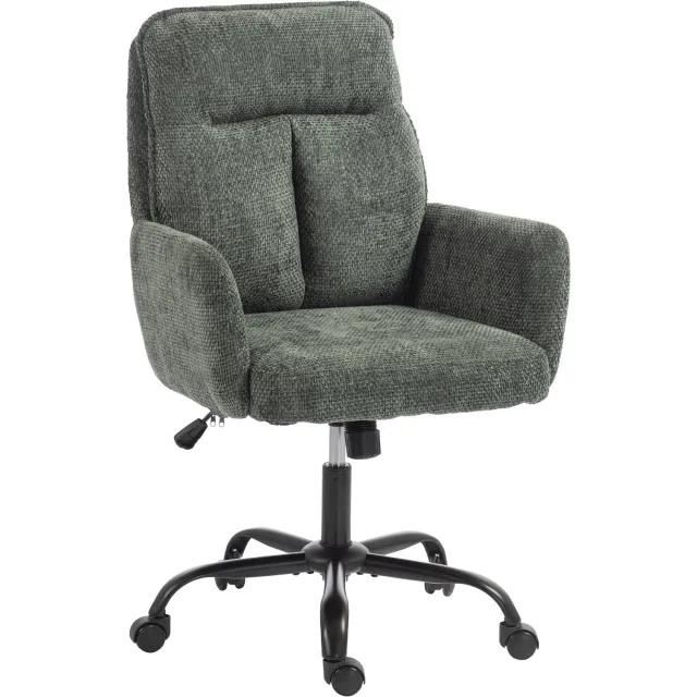 MUVANO Bureaustoel met brede zitting - Linnenlook bekleding - Vaste armleuningen - 67 x 72 cm - In hoogte verstelbaar - Voor werkkamer en kaptafel - Donkergroen