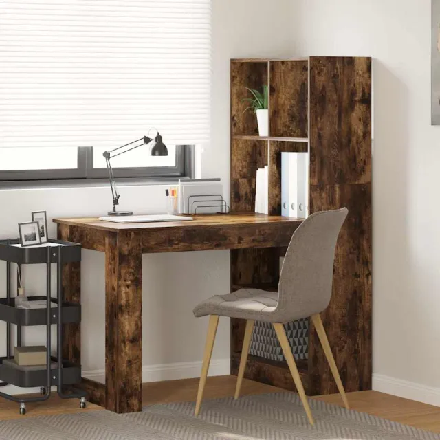 vidaXL Bureau Gerookt eiken 122 x 67 x 145 cm Bewerkt hout, foto 2