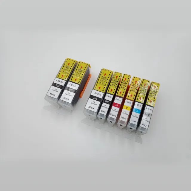 KATRIZ huismerk inkt voor Canon 3X PGI550XLBK + 1X CLI551XLBK + 1X CLI551XL Cyaan + 1X CLI551XL Magenta + 1X CLI551XL Geel + 1x CLI551Grijs (8stuks) - Met chip Zwart, Foto Zwart, Cyaan, Magenta, Geel