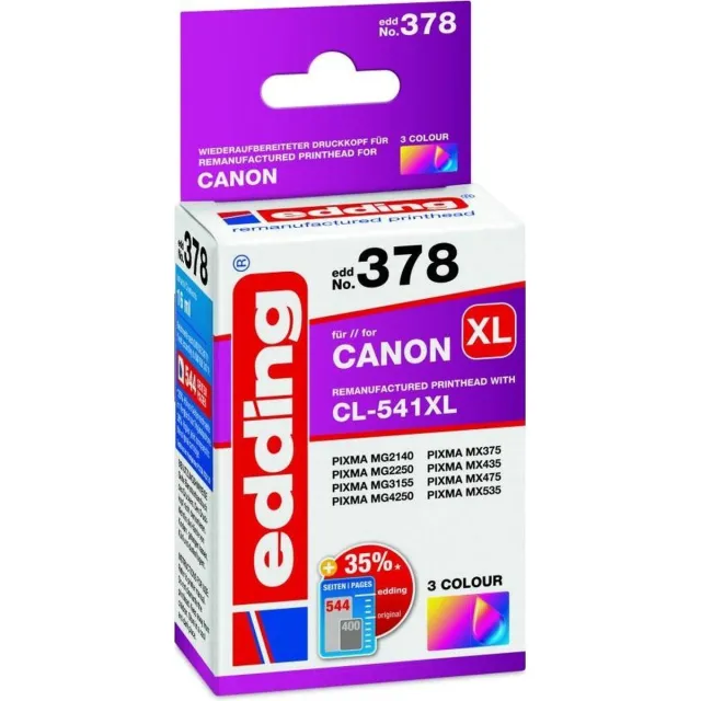 Edding Inktcartridge vervangt Canon CL-541 XL Compatibel Cyaan, Magenta, Geel EDD-378 18-378 Kleurloos