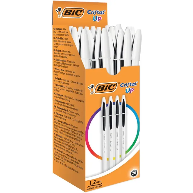 Bic Cristal Up Balpennen - Zwart - Doos van 20 Stuks - Medium Punt 1,2 mm