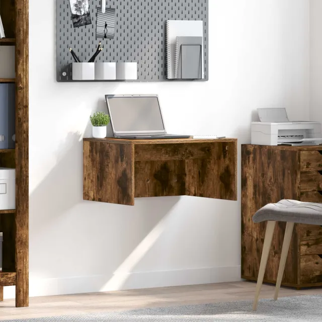 vidaXL Wandbureau Gerookt eiken 60 x 45 x 30 cm Bewerkt hout, foto 2