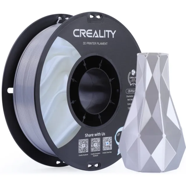 Creality CR Silk PLA Filament - Zilver - 1,75 mm - 1 kg - 3D Printer Filament - glanzend en glad, hoogglans zijde-PLA, maatnauwkeurigheid - filament 3d printer -Voor de meeste 3D-printers Creality Ender K1, K1C, K2 Plus