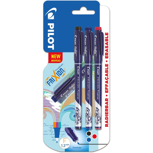 Pilot fineliner Frixion Basic, geassorteerde kleuren, set van 3 stuks blauw