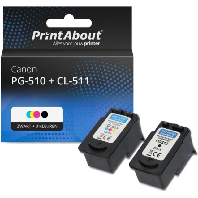 PrintAbout huismerk Inktcartridge PG-510 + CL-511 Zwart + 3 kleuren Multipack geschikt voor Canon