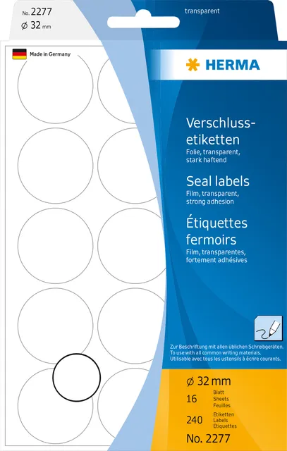 Herma Etiket HERMA 2277 rond 32mm transparant 240 stuks
