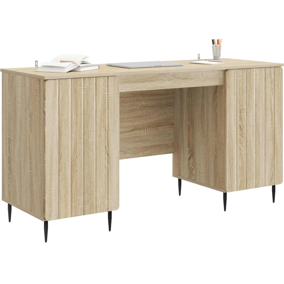 vidaXL Bureau Sonoma Eiken 142,5 x 50 x 75 cm Bewerkt hout Bruin