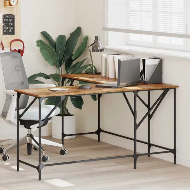 vidaXL Bureau Oud Hout Bewerkt hout 149 x 149 x 75 cm bruin, foto 2