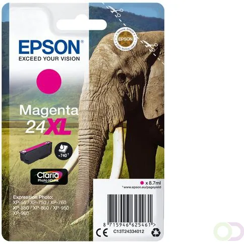 Epson Elephant Singlepack Magenta 24XL Claria Photo HD Ink (C13T24334022)