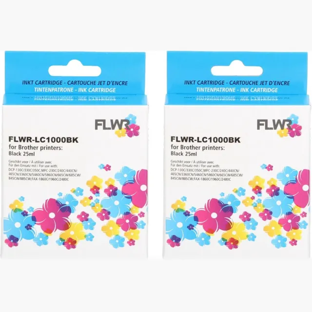 FLWR Inktcartridges / LC-970BK / LC-1000BK / 2-pack Zwart - Geschikt voor Brother