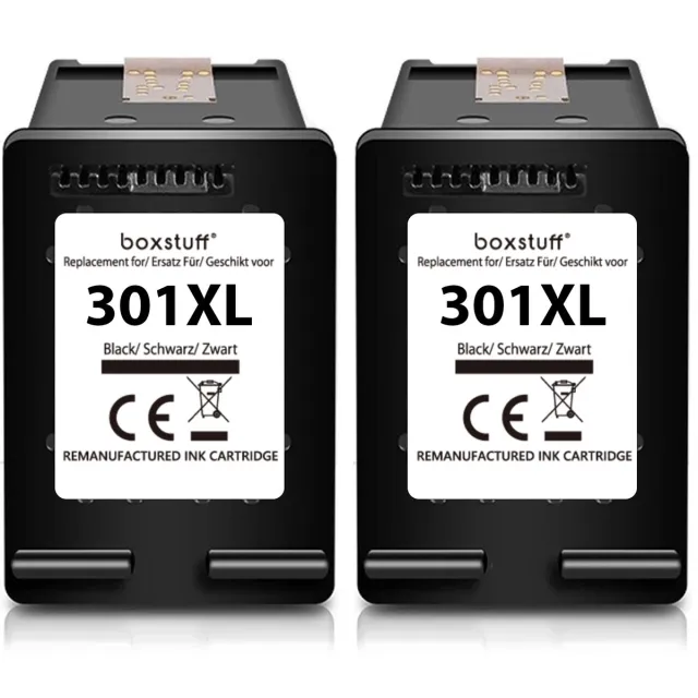 Boxstuff Inkt geschikt voor 301 XL - (CH563EE) Compatibel met HP 301 / 301XL - Inkt Cartridge 2-pack voor HP Deskjet 1000 / 2050 / 2549 / 3050a2 Envy 4500 / 4501 / 5530 / 5531 Officejet 4630 / 4631 / 4632 - Multipack Zwart Zwart Multipack