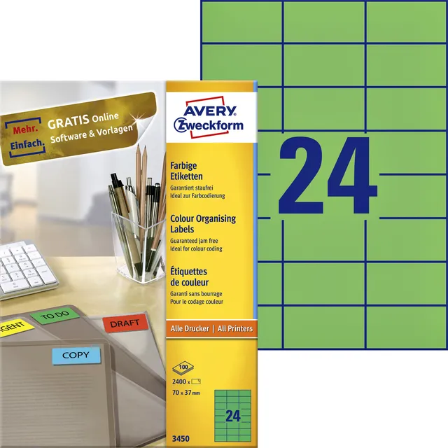 Avery Zweckform Etiket Avery 3450 70x37mm groen 2400 stuks