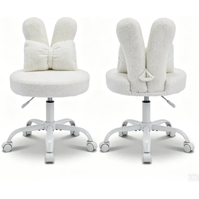 LEADZM Bureaustoel - Teddy fleece - Bureaustoelen-Schuimstofvulling - In Hoogte Verstelbaar - Voor Werk- en Slaapkamer-Wit-2 artikelen Wit konijnenoor 2 stuks