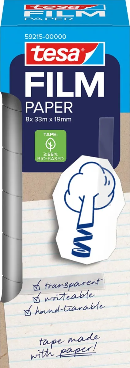Tesa Tesafilm papier tape, ft 19 mm x 33 m, transparant, doos van 8 stuks