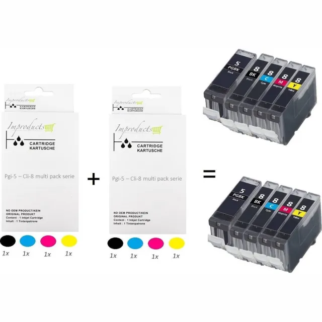 Improducts Inkt cartridges - Alternatief Canon PGI-5 / CLI-8 10 box Multicolor - Zwart (2x), Cyaan (2x), Magenta (2x), Geel (2 stuks) + Zwart foto (2 stuks)