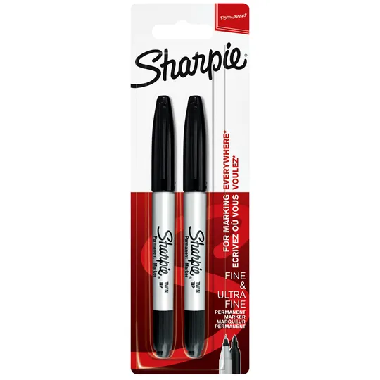 Sharpie Viltstift Sharpie rond Twin tip ultra fijn & fijn zwart blister à 2 stuks