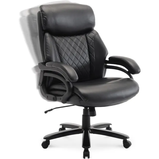 COLAMY Directiebureaustoel - met verstelbare armleuningen - gestructureerde rugleuning - extra breed zitvlak van kunstleder - kleur zwart black