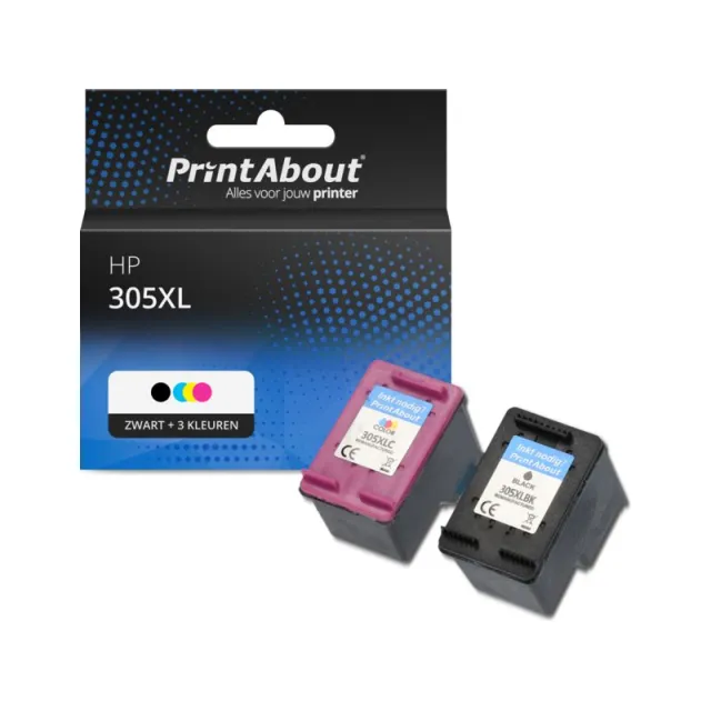 PrintAbout huismerk Inktcartridge 305XL (6ZA94AE) Zwart + 3 kleuren Multipack Hoge capaciteit Geschikt voor HP