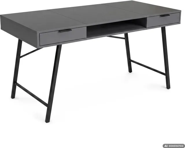 Akord Computertafel Bureau ARDEN / Industrieel / Grafiet / 120 cm / 2 Lades / 1 Plank / Zwarte Poten