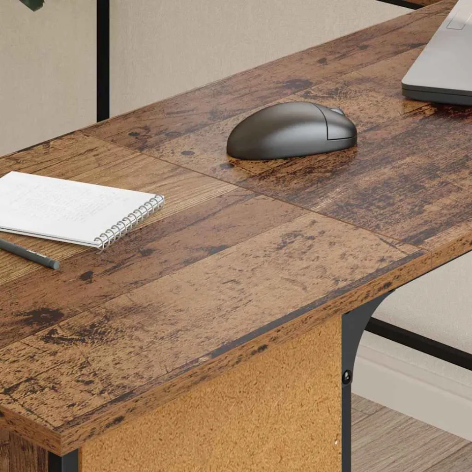 vidaXL Bureau Oud Hout Bewerkt hout 141 x 141 x 75 cm bruin, foto 4