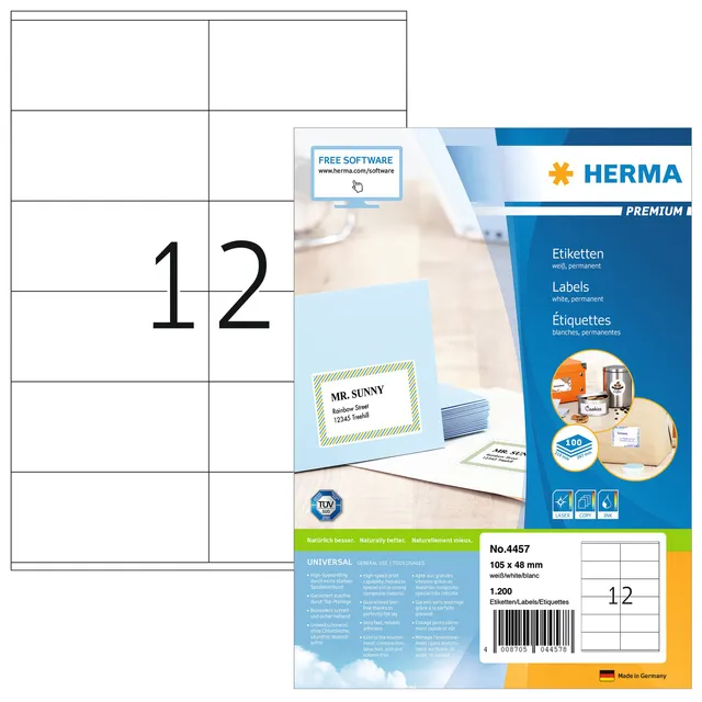 Herma Etiket HERMA 4457 105x48mm premium wit 1200 stuks