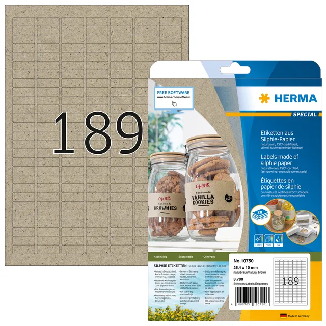 Herma Etiket HERMA 10750 25.4x10mm silphie bruin 3780 stuks