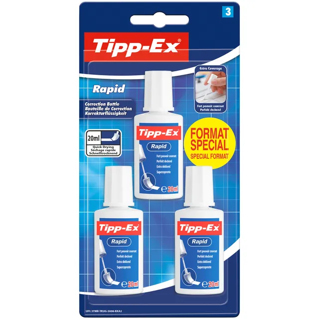 Tipp-ex Correctievloeistof Tipp-ex Rapid 20ml blister à 3 stuks