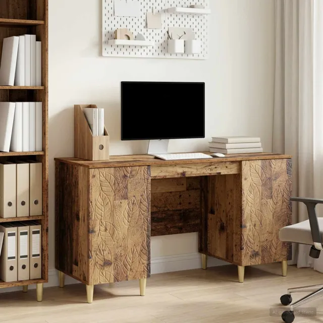 vidaXL Bureau Oud hout 142,5 x 50 x 75 cm Bewerkt hout bruin, foto 2