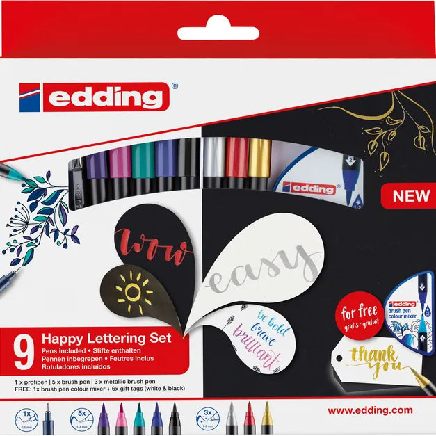 Edding Brushpen edding 1340 Happy Lettering assorti set à 9 stuks