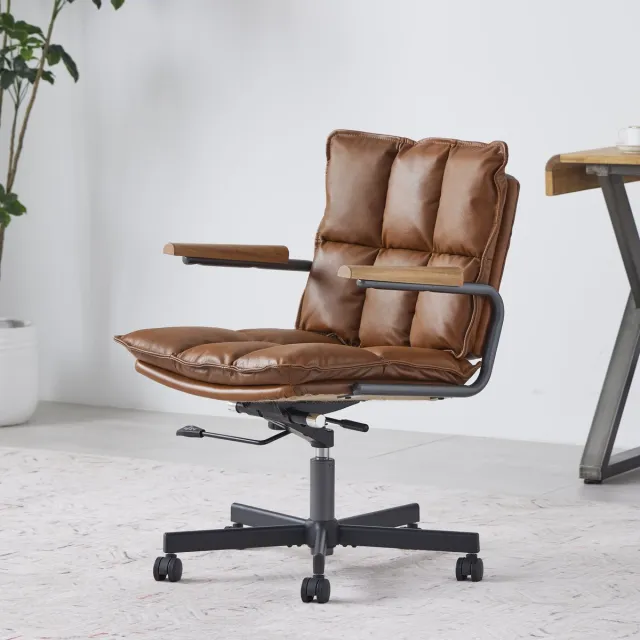 MODFU Bureaustoel - Ergonomisch - 360° Draaibaar - Midden-Eeuws - Thuiskantoor - Leer - Bruin