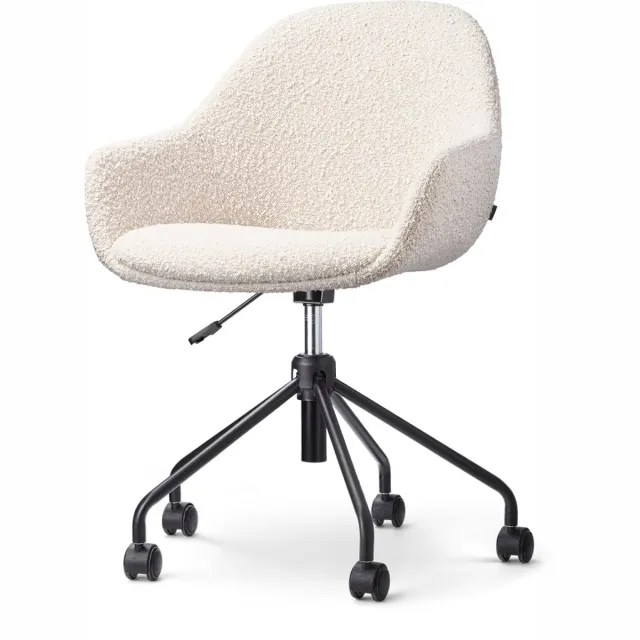 Nolon Nout-Mae Bureaustoel Bouclé Beige - Stof - Verstelbaar - Wieltjes - Zwart Onderstel - Design - Comfortabel