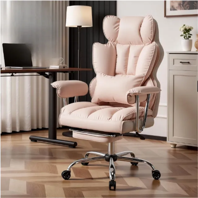 Efomao Ergonomische Directiestoel Van PU Leer - Bureaustoel Tot 200 Kg - Met Voetensteun En Lendensteun - Verstelbare Hoge Rugleuning - Luxe Comfort Voor Kantoor En Thuiswerk LICHT ROZE