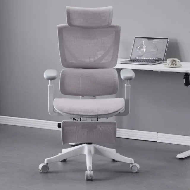 MIVRAY Ergonomische Bureaustoel 73,4 bij 73,4 cm - Drieknopsverstelling en Kantelbare Rugleuning - Voor Thuiskantoor - Netweefsel Grijs