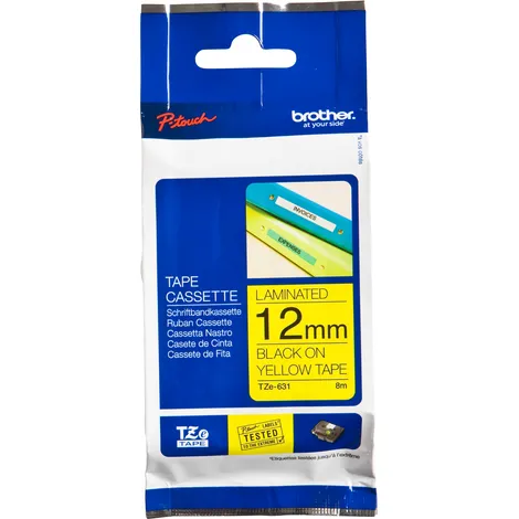 Brother Labeltape Brother P-touch TZe-631 standaard 12mm zwart op geel