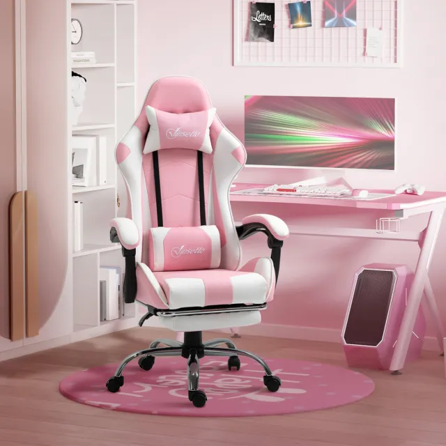 COVREO Gamingstoel 64 x 67 x 119-127 cm, roze wit, kunstleer, 120 kg Pink