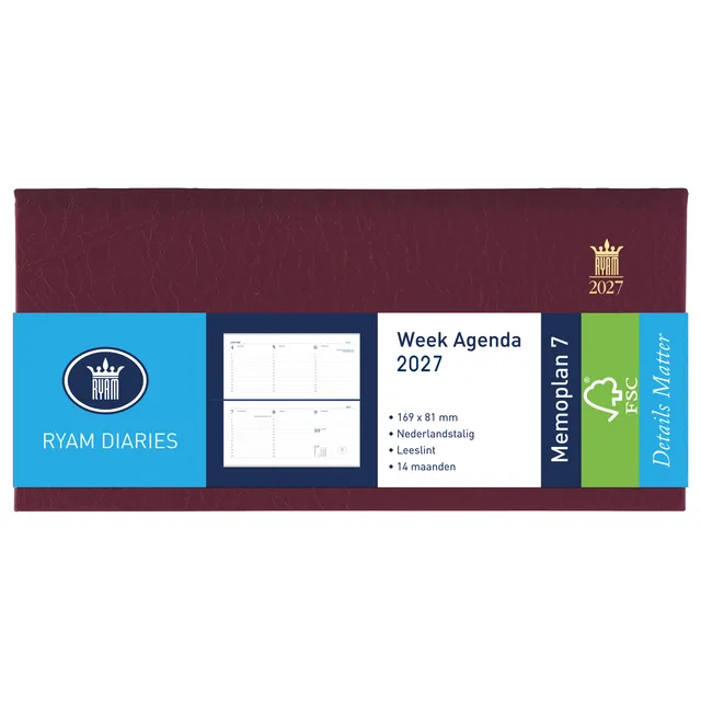 Ryam Agenda 2027 Ryam Memoplan 7 Suprema 7dagen/2pagina's landscape bordeaux