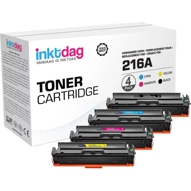 inktdag Compatibele HP 216A / 216X Toner Cartridge – Vervanging voor HP 216 Toner – Hoge Capaciteit – Geschikt voor HP Color Laserjet Pro M183fw M182n M182nw M155a M155nw M155 - Pack of 4 1 x Zwart (W2410A), 1 x Cyan (W2411A), 1 x Geel ( W2412A), 1 x Magenta (W2413A)