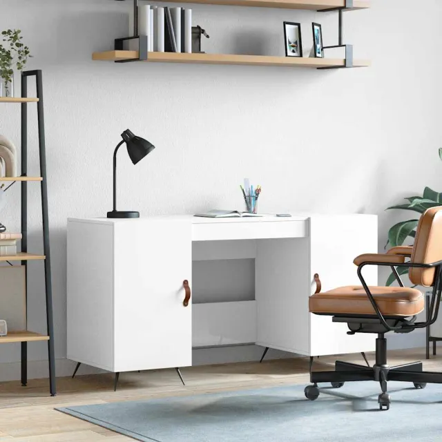 vidaXL Bureau 140x50x75 cm bewerkt hout hoogglans wit, foto 2