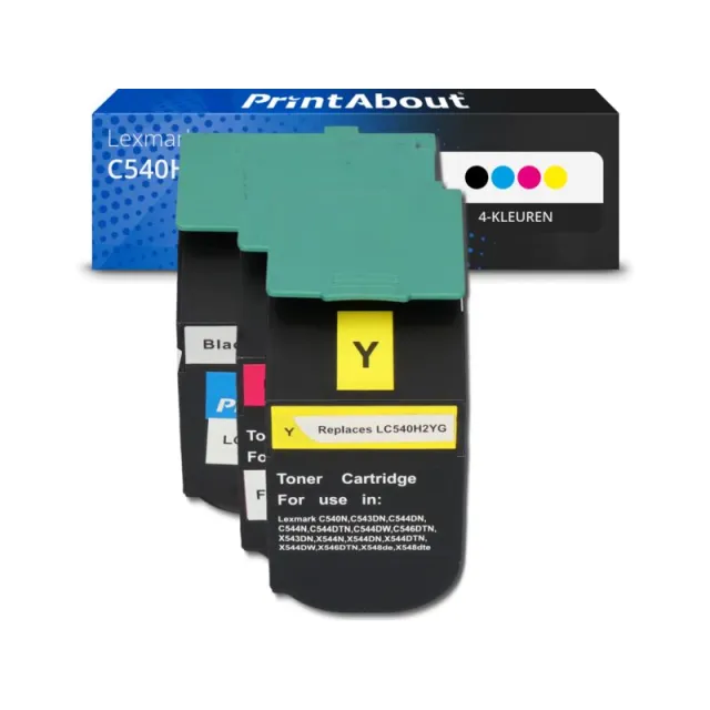 PrintAbout huismerk Toner C540H1KG 4-kleuren Multipack Hoge capaciteit Geschikt voor Lexmark