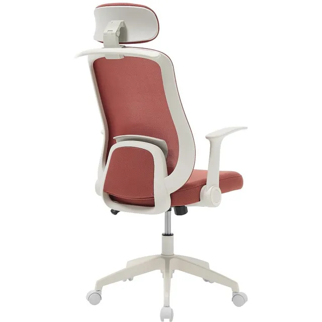 Vente-unique Ergonomische bureaustoel met hoofdsteun - Stof - Terracotta en wit - ZYLIRO Terracotta, Wit