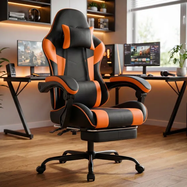 CHICFURN Gamingstoel - Ergonomisch - Kantelbare rugleuning - Zwart-oranje